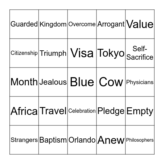 Sermon Bingo 1/4/15 Bingo Card