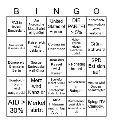 Deutschland Chaos Bingo 2021 Bingo Card