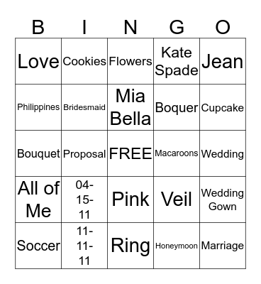 BRIDAL BINGO Card