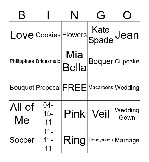 BRIDAL BINGO Card