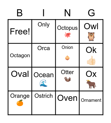 Letter O BINGO Card
