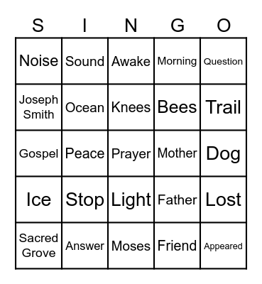 The First Vision Bingo Card