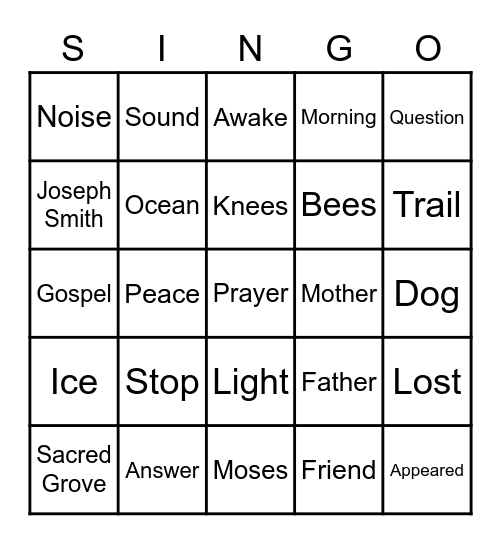 The First Vision Bingo Card
