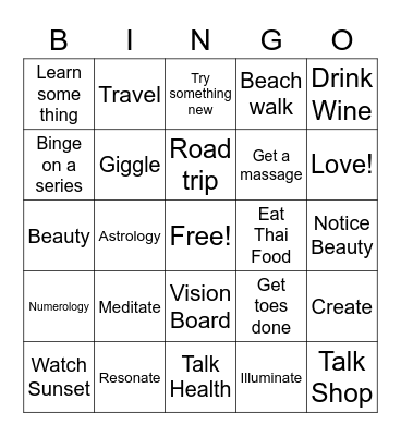 Things to Do with Marcia Bingo Card