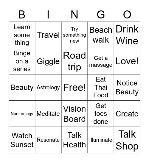 Things to Do with Marcia Bingo Card