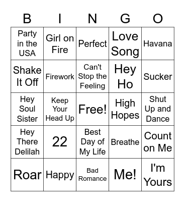 Pop Bingo Card