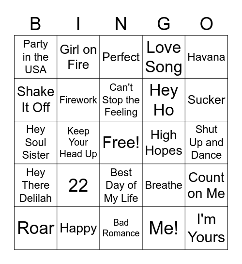 Pop Bingo Card