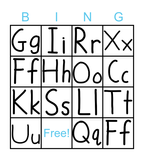 Letter Names and Sounds Bingo Card