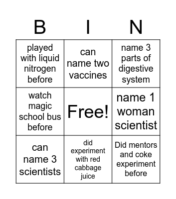 Science Bingo! Bingo Card