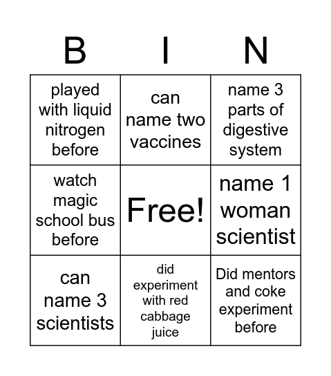 Science Bingo! Bingo Card