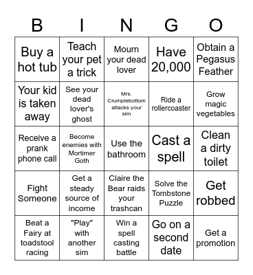 The Sims Bingo #2 Bingo Card