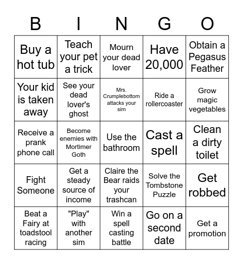 The Sims Bingo #2 Bingo Card