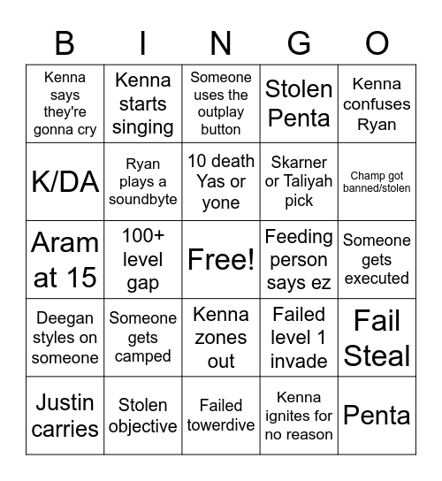 League of Legends Bingo Card