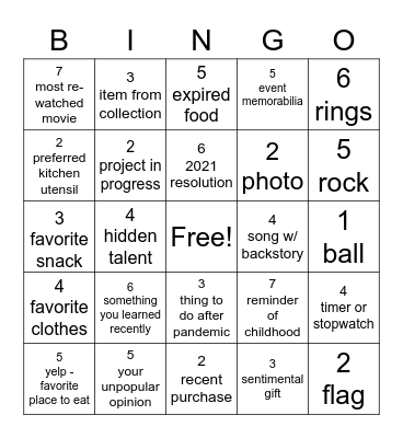 Family Bingo Card