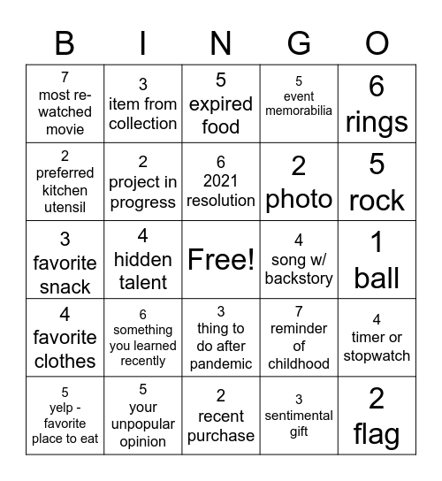 Family Bingo Card