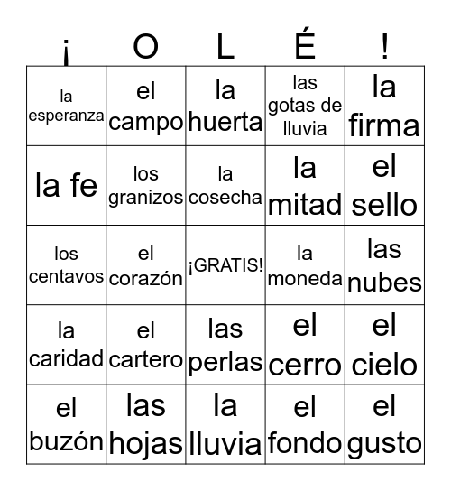 Español 5 - Una Carta - Listas 1 - - Bingo Card