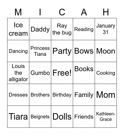 Micah’s 3rd Birthday Bingo Card