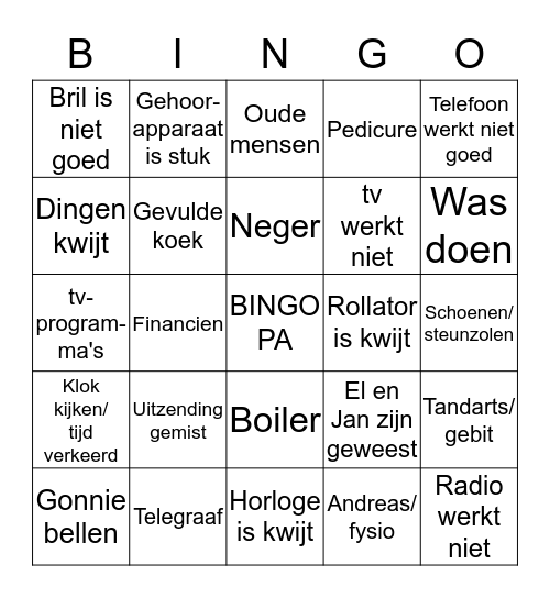 Bingo Pa Bingo Card