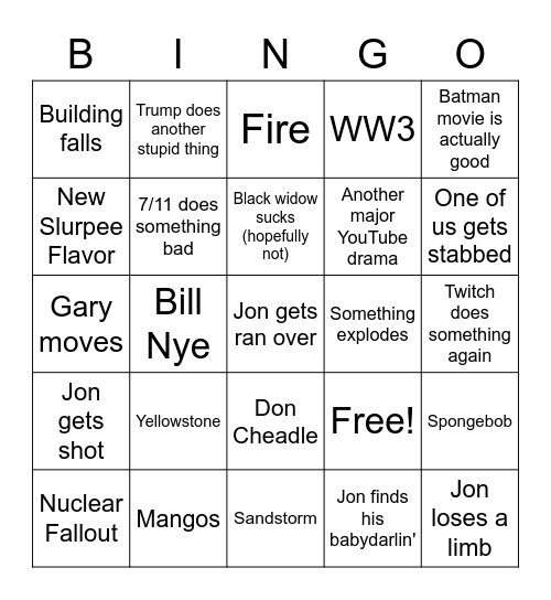 Bingo Bongo 2021 Bingo Card