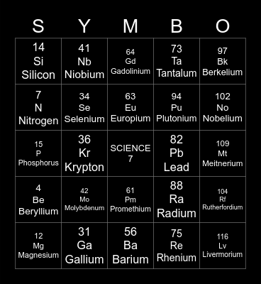 SYMBO SCIENCE 7 Bingo Card
