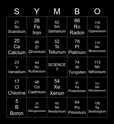 SYMBO SCIENCE 7 Bingo Card