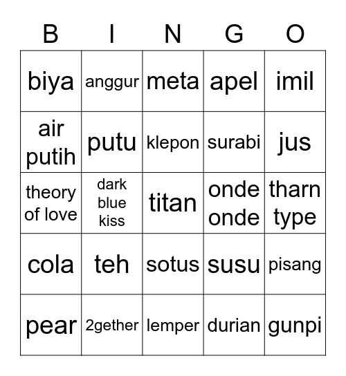 pattaya Bingo Card