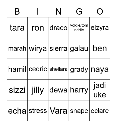 bingo robwarts Bingo Card