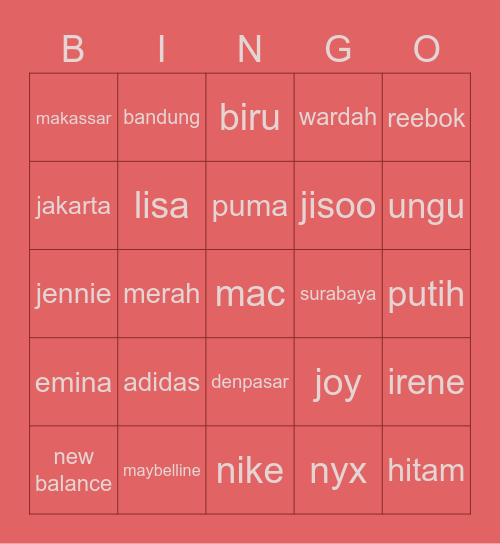 Bingo Leeyah Bingo Card