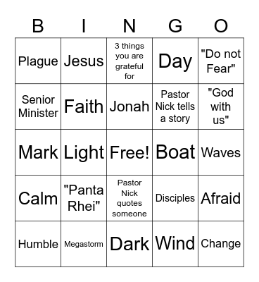 January 10th Sermon Bingo Card