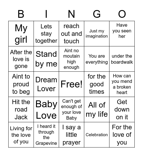 Motown Classics Bingo Card