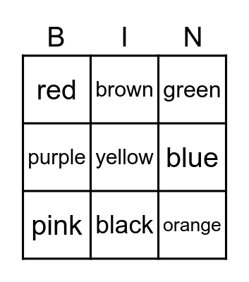 9 Color Sight Words Bingo Card