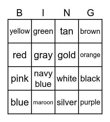 16 Color Sight Words Bingo Card