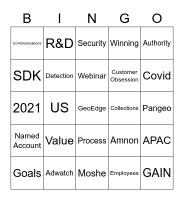 2021 Kickoff Bingo Card