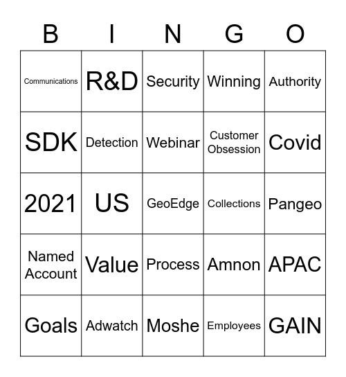 2021 Kickoff Bingo Card