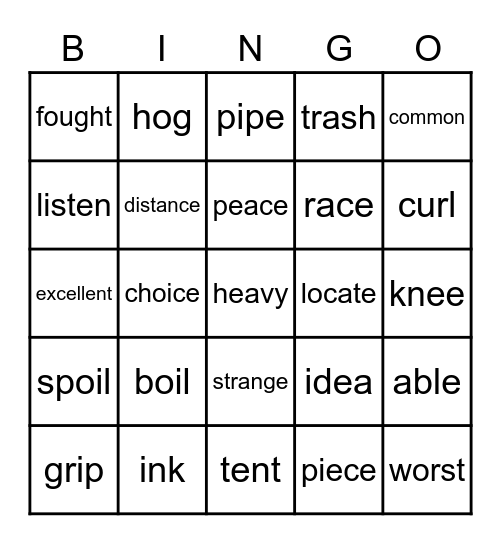 Arushi's Vocab Bingo Card