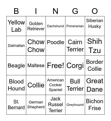Doggie Bingo Card