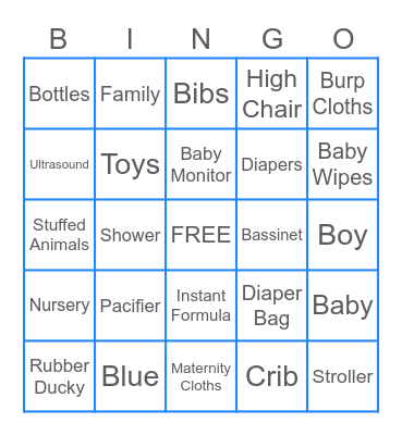 Gill's Baby Shower Bingo Card