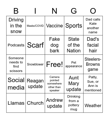 Plows Christmas Bingo Card