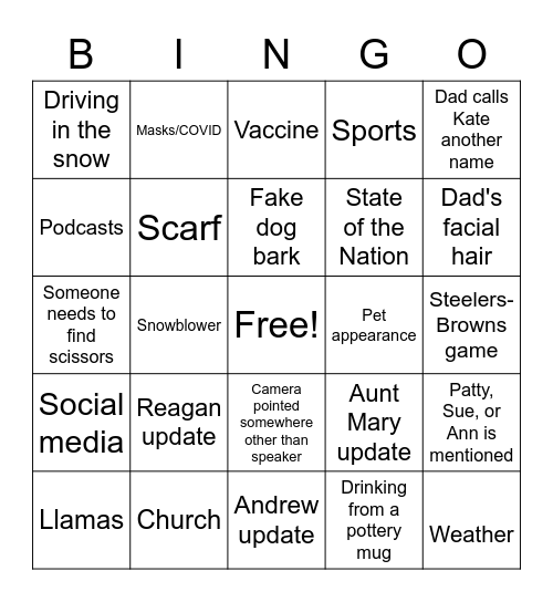 Plows Christmas Bingo Card