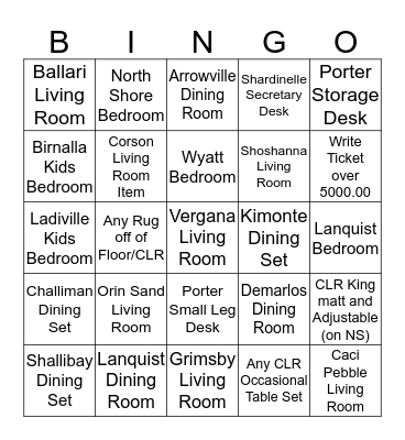 Ashley Furniture BINGO!! Bingo Card