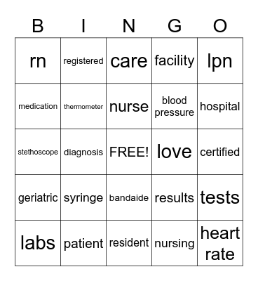 Nurses Bingo Card