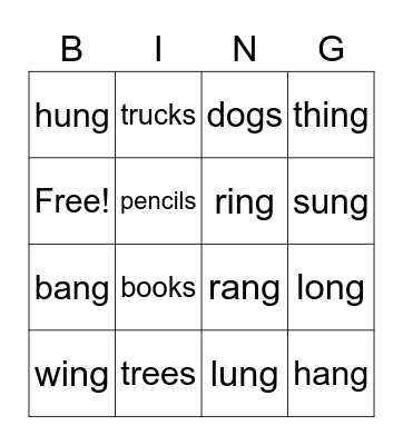 Glued Sounds and Plurals Bingo Card