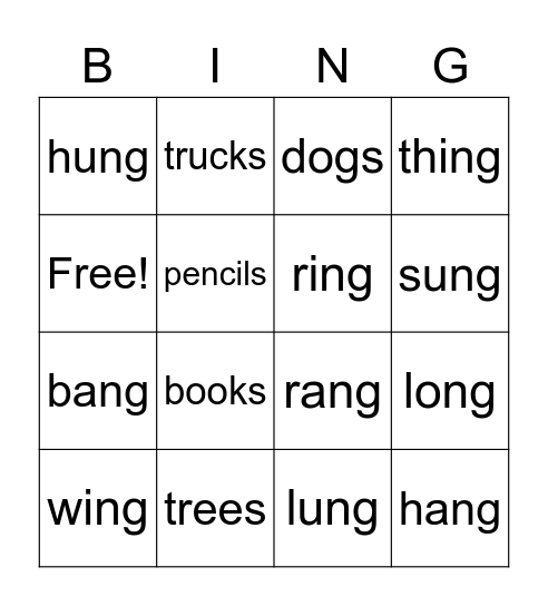 Glued Sounds and Plurals Bingo Card
