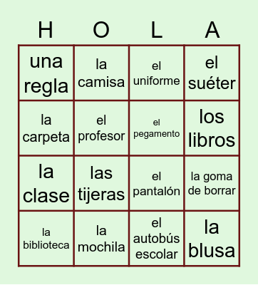 EN CLASE Y DESPUES rec Bingo Card