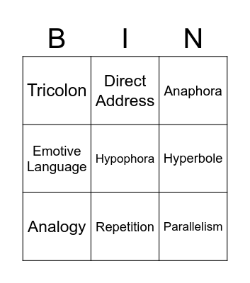 Persuasive Technique Bingo Card