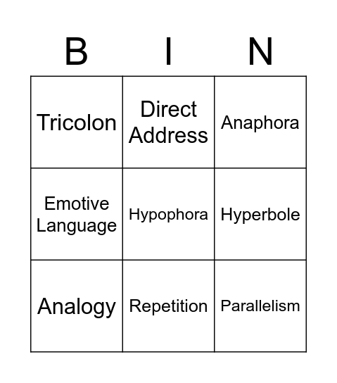Persuasive Technique Bingo Card