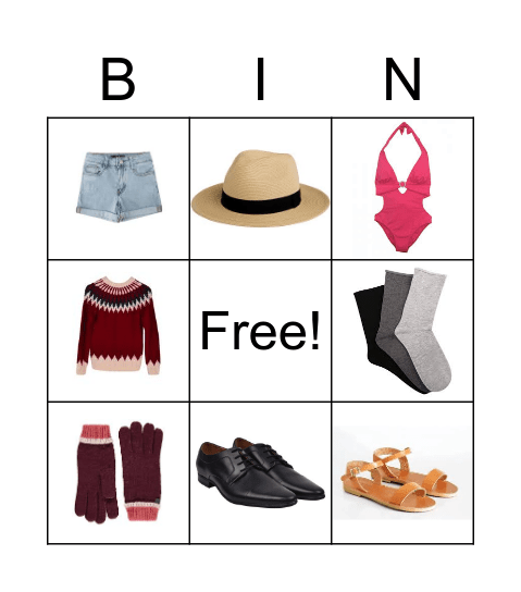 clothes Bingo Card