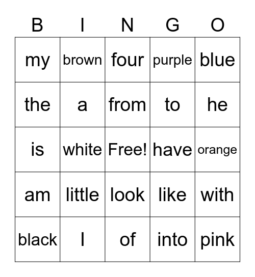 Popcorn Word Bingo Card