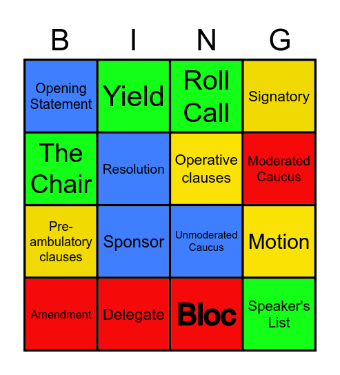 Model UN Vocabulary Bingo Card