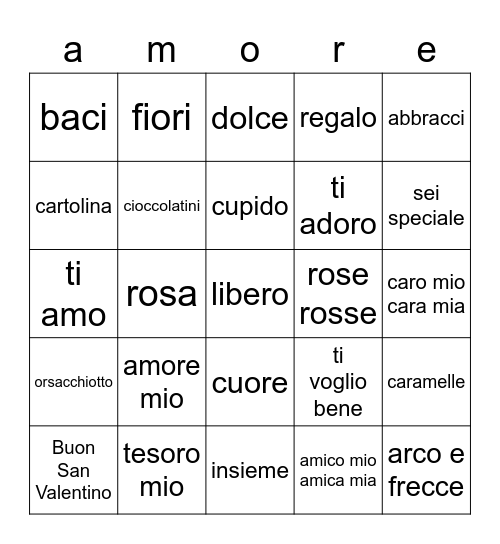 La Festa di San Valentino Bingo Card